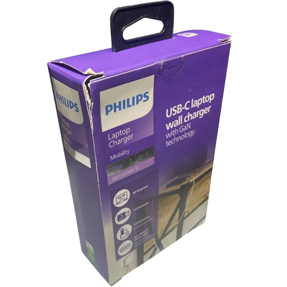 Philips 67.5W GaN USB-C PD Wall Charger + 6ft Cable, Dual Port, BOX WEAR See Pic